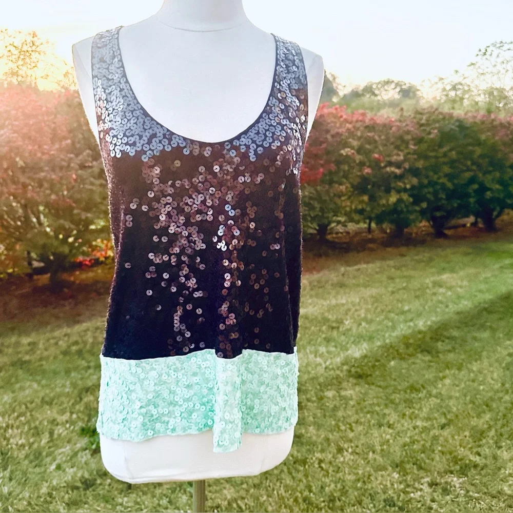 J. Crew Navy and Aqua Sequin tank